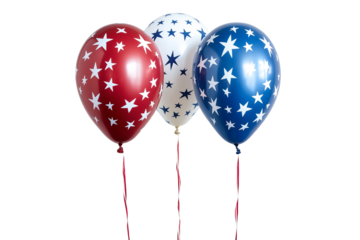 Independence day, Labor Day concept. Three balloons in red, white, and blue with star patterns