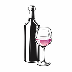 Bottle and glass with rose Wine Vector Image isolated on white background.