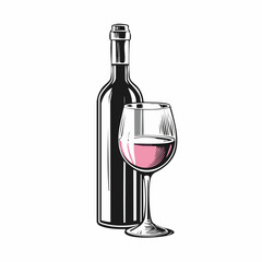 Bottle and glass with rose Wine Vector Image isolated on white background.