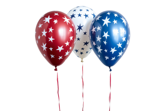 Independence day, Labor Day concept. Three balloons in red, white, and blue with star patterns