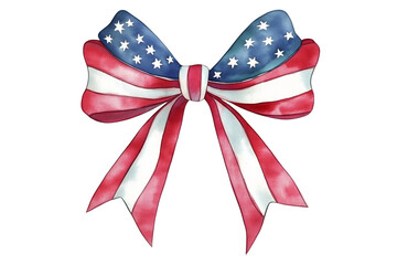 Labor Day, 4th of July bow ribbon, watercolor clipart illustration with isolated on white background