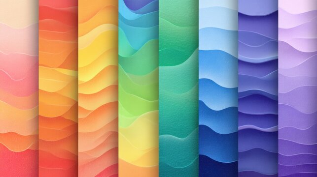 A series of colorful waves with a rainbow background. The colors are vibrant and the waves are wavy