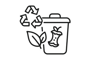 Eco friendly sign for web page, app, and UI UX GUI design, represented by an organic recyclable black line icon, indicating waste recycling and garbage sorting, with an editable stroke