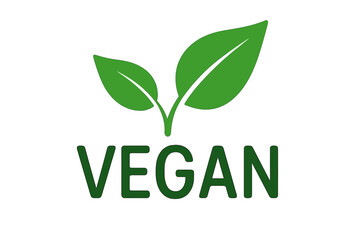 Vegan food vector label concept featuring a green leaf isolated on a white background, suitable for bio, ecology, and organic logos and badges