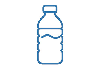 outline of plastic water bottle icon, drink bottle made of water, symbol of plastic waste