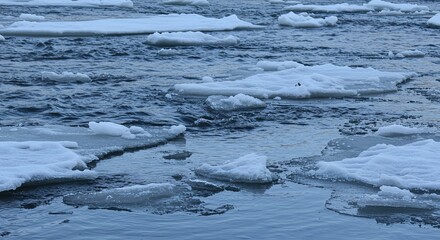 Ice floes floating on water surface cold environment nature landscape.