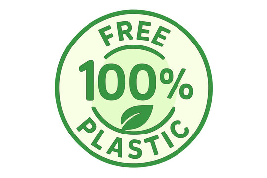 Zero plastic badge green product label, free plastic 100 percent circle eco icon