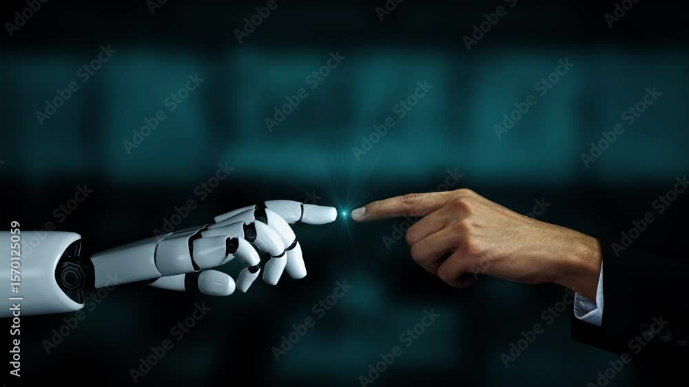 Poster futuristic robot artificial intelligence enlightening ai technology development and machine learning