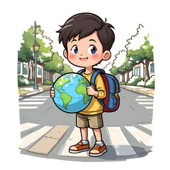 Safe School Travel with Backpack and Globe