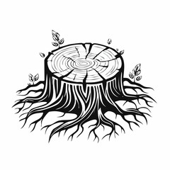 Old Tree Stump with Roots Image vector isolated on white background.