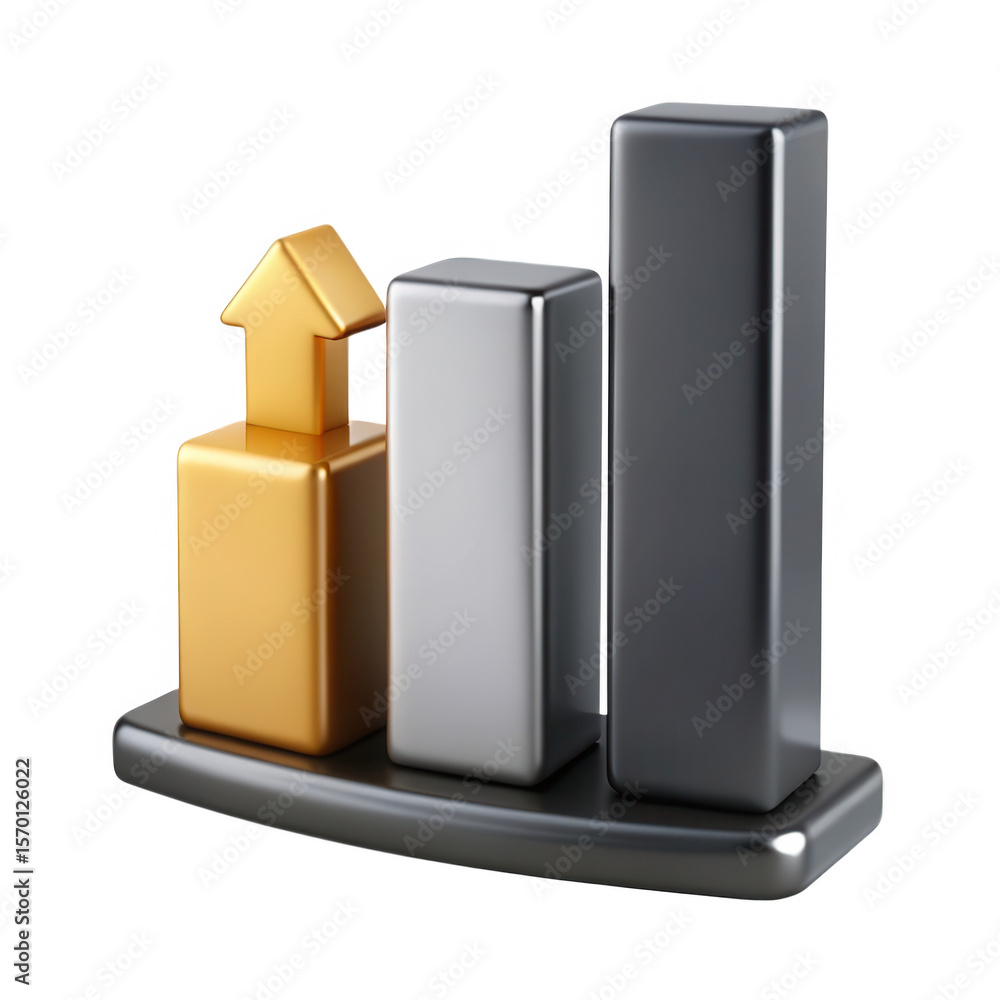 Poster 3d bar chart with upward arrow showing growth isolated on transparent background