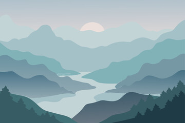 Fototapeta premium Misty Valley with Fading Layers in Distance