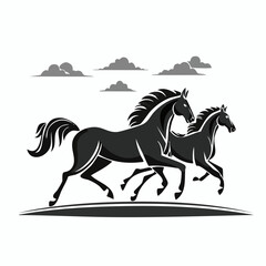 Three Running Horses Image vector. Black and white Running Horses Image vector on white background.