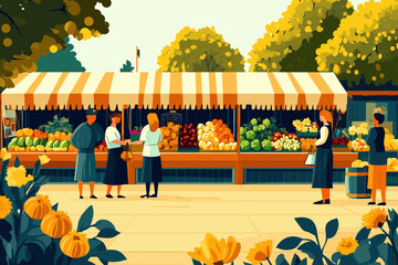 Vibrant Farmers Market Scene with Fresh Produce