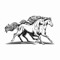 Running Mustang Horses Herd Image vector isolated on white background.