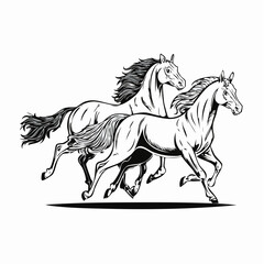 Running Mustang Horses Herd Image vector isolated on white background.