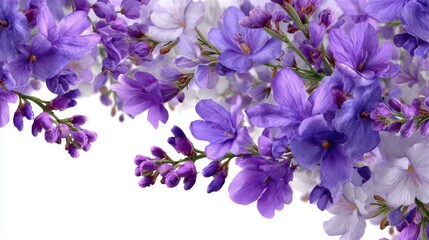 A bouquet of purple flowers with a white background. The flowers are purple and white, and they are arranged in a way that creates a sense of harmony and balance