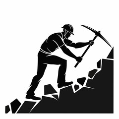 Silhouette Man Breaking Rocks Image Vector isolated on white background.