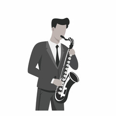 Naklejka premium Man playing saxophone in a stylized illustration vector image on white background.