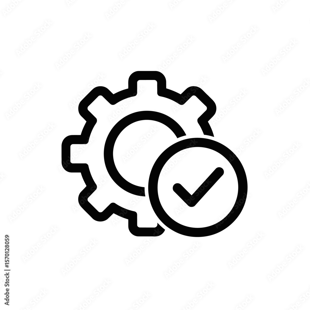 Poster gear with a check mark inside a circle signifying successful operation or completion