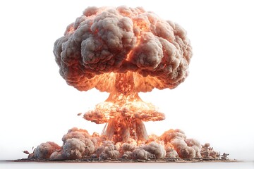 Game-style atomic explosion with mushroom cloud on white background