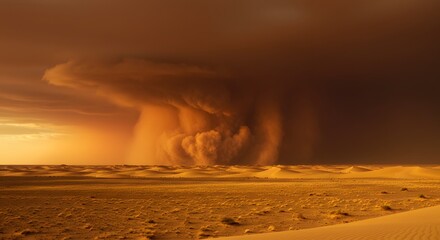 Desert landscape with dust storm or sandstorm approaching creating a dramatic scene.