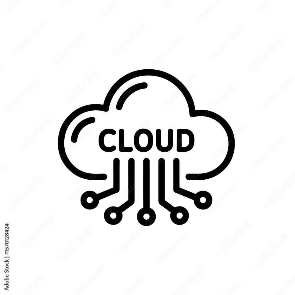 Poster cloud computing icon with circuit board elements and the word cloud