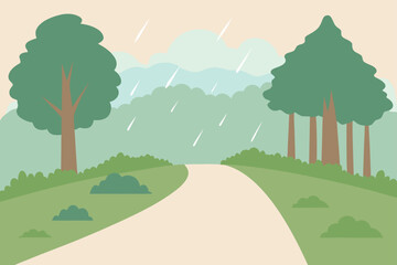 Obraz premium Rainy Forest Path in Watercolor Wash