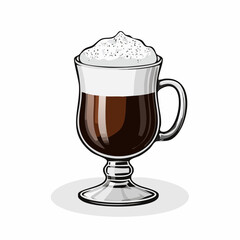 Irish Coffee Vector. Realistic hot Irish coffee drink in glass cup Vector Image