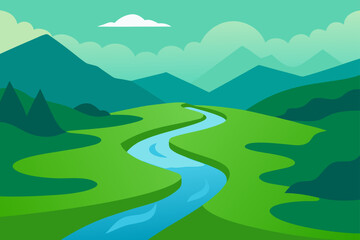 Winding River Through Lush Green Valley