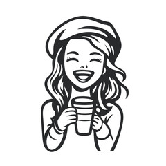 Happy woman enjoying coffee illustration