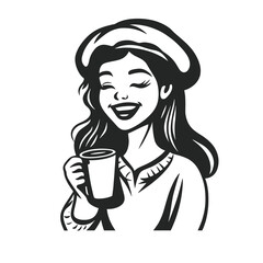 Happy woman enjoying coffee illustration
