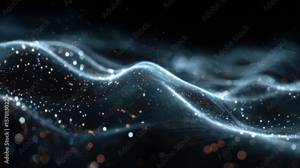 Poster a blue wave with a lot of sparkles in it. the sparkles are scattered all over the wave, giving it a 