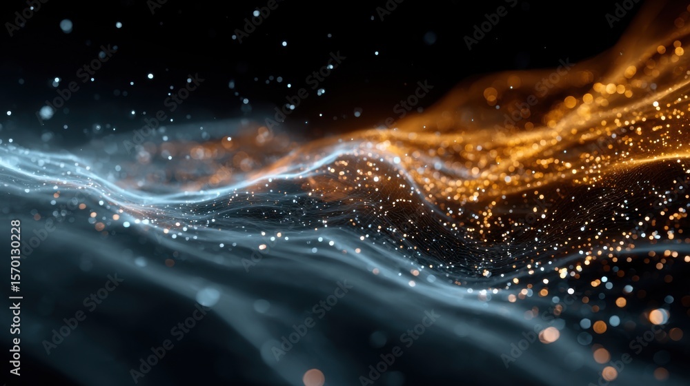 Aufkleber a blue and orange wave of light with a lot of sparkles. the blue and orange colors create a sense of