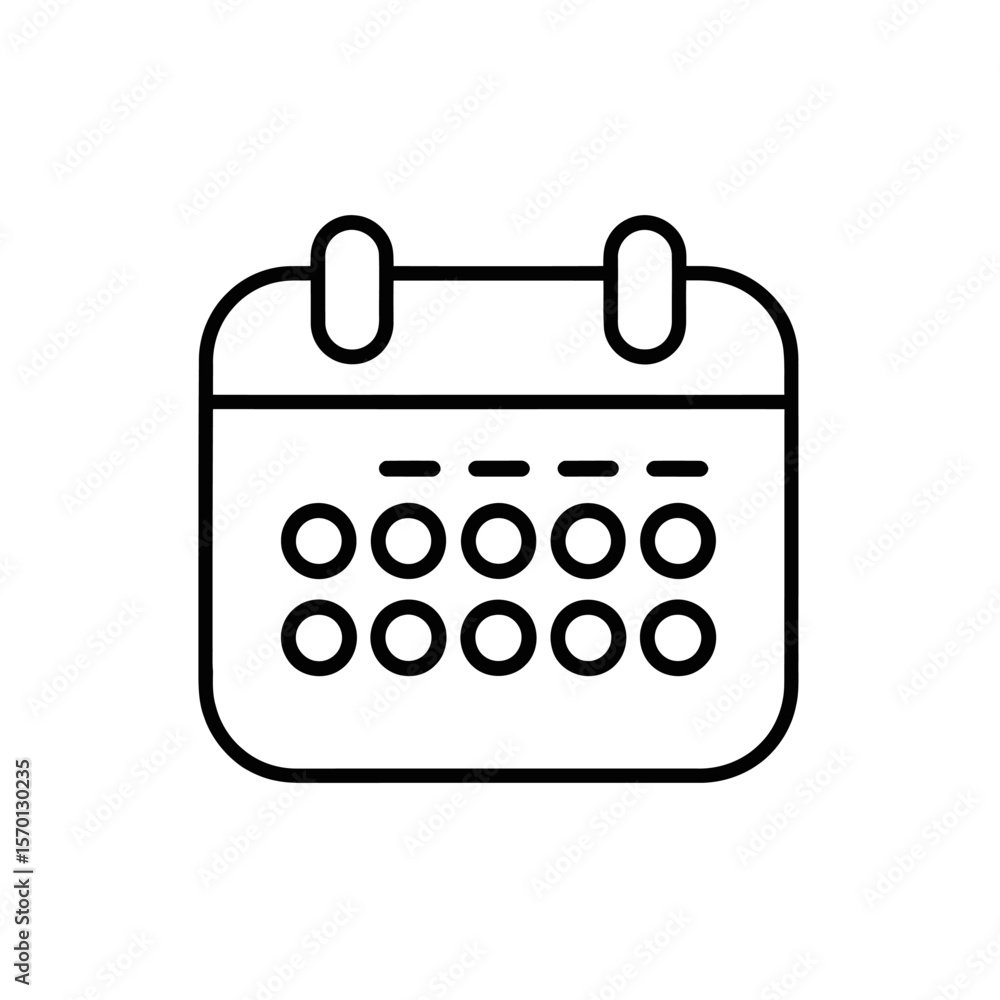 Poster simple black line art icon of a calendar with rings for dates