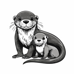 Otter Family vector. Otter Family Stock Illustration on white background.