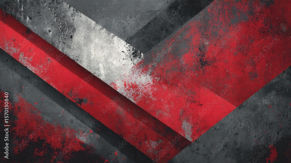 Poster a red and black abstract painting with white lines. the painting has a rough and gritty texture, giv
