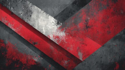 A red and black abstract painting with white lines. The painting has a rough and gritty texture, giving it a sense of depth and dimension. The colors and lines create a dynamic