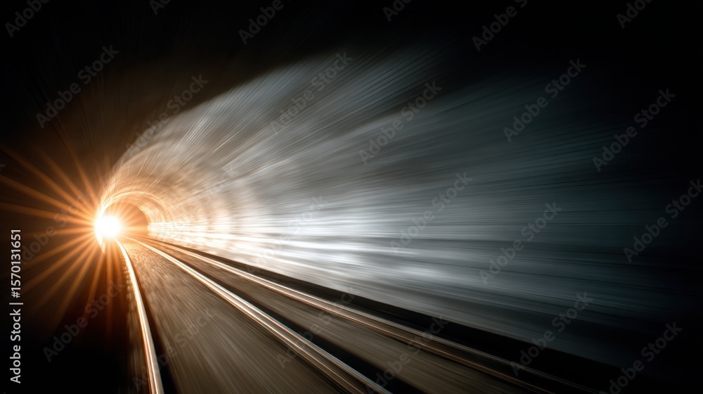 Aufkleber bright light emerging from a dark tunnel with blurred motion effect in a railway scene