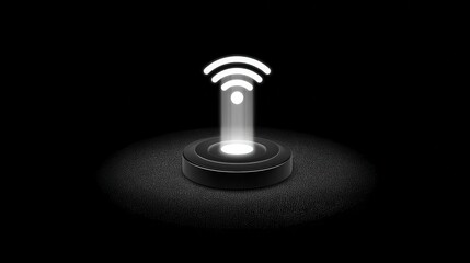 Abstract wireless symbol with light beam on a dark background representing technology and connectivity