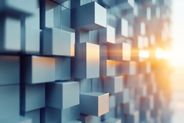 Abstract 3D Cubes Background with Light Flare, Modern Technology, Data Visualization, Digital Art