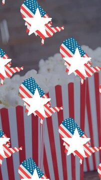 Animation of usa flags over pop corn