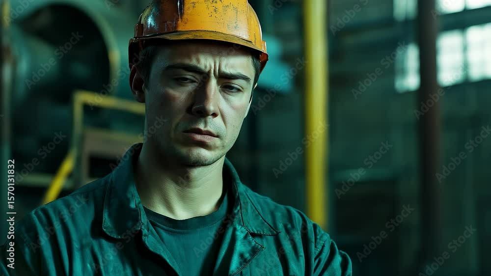 Poster portrait of a serious operator working in a factory