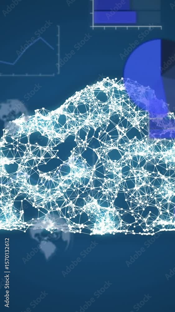 Aufkleber animation of digital cloud and data processing over globes
