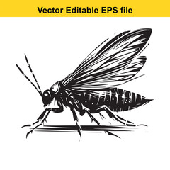 Detailed Vector Illustration of a Striking Winged Insect Silhouette Portraying Wildlife and Natural Elements in Intricate Design