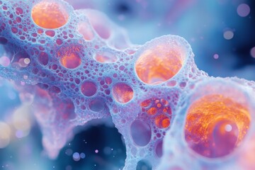 Abstract Macro Close-up of a Biological Structure with Orange and Blue Coloration, Detailed.