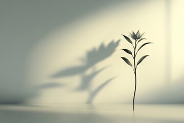 Minimalist Flower with Shadow on Wall, Elegant Composition, Nature-Inspired Artwork, Studio Lighting