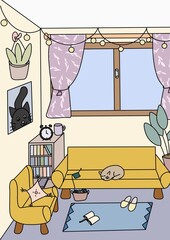 Small cozy room with cats