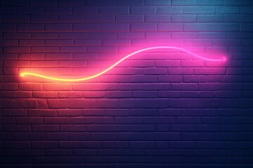 Neon Light Curve Against Brick Wall Pink, Yellow, Blue, Gradient Color, Abstract, Modern, Urban