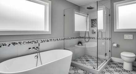 Elegant and modern bathroom with bathtub and shower